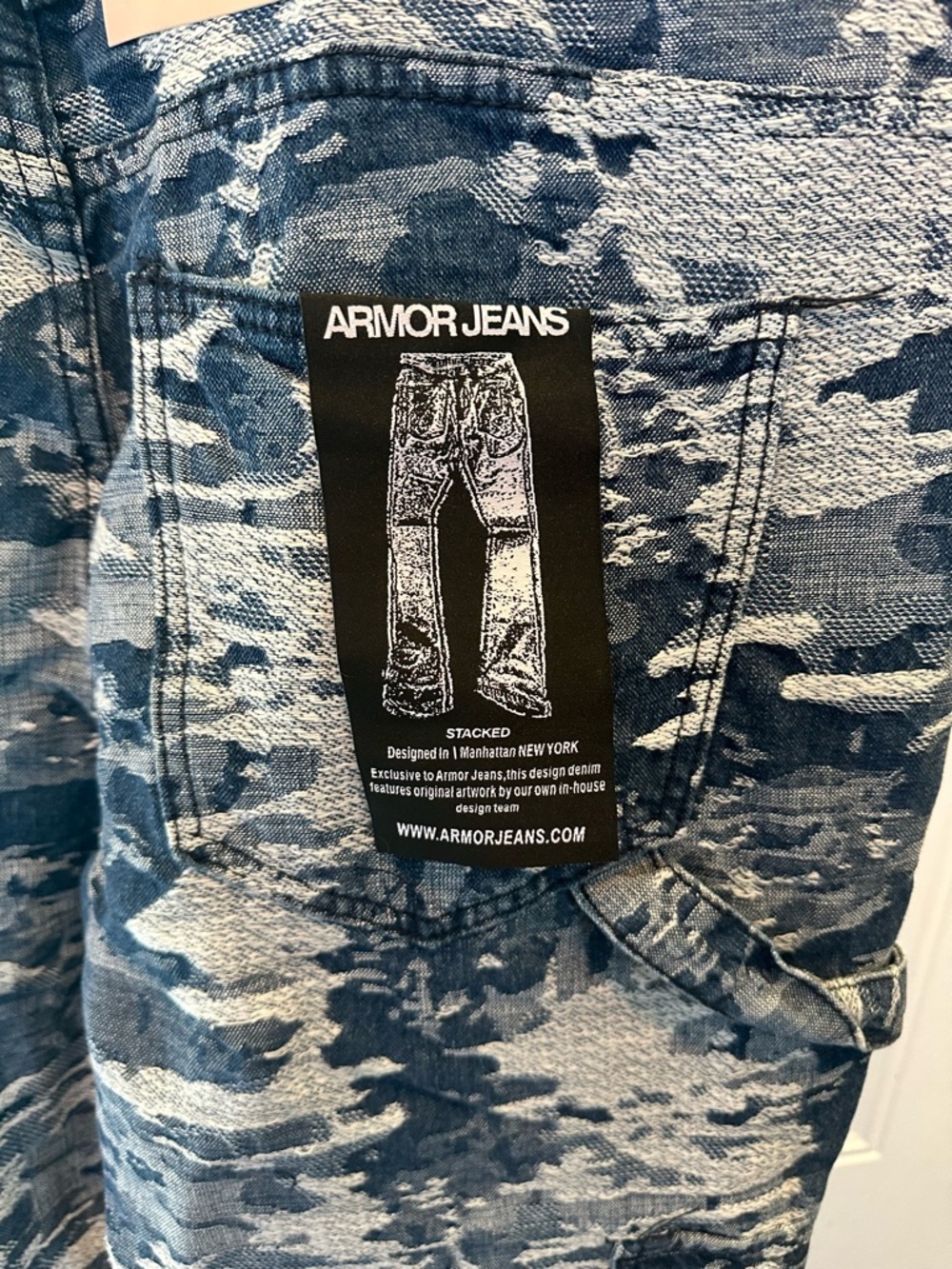Armor Jeans AJS695 Blue Cargo Jacquard Stacked Denim Jeans Size 40x36 - Picture 7 of 14